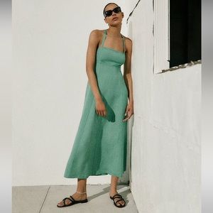 Madewell Tie-Back Cami Midi Dress Sage Green Linen summer lightweight cami